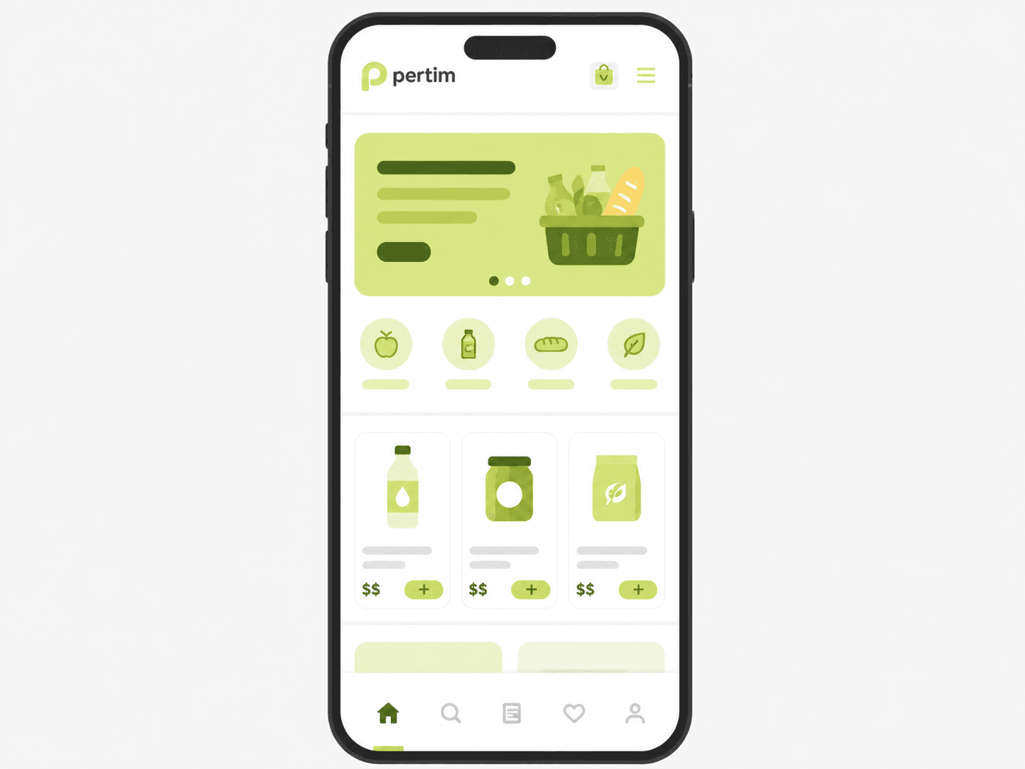 Ilustração da vitrine do Pertim em um celular